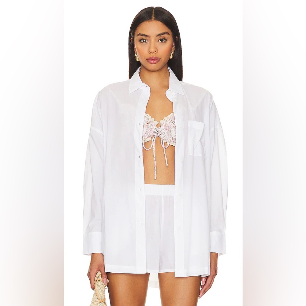 BEACH RIOT Alexa White Cotton Button Up Top Small